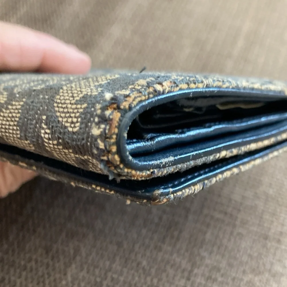 Vintage 2001 Christian Dior Trotter Monogram Navy Denim & Leather Wallet
